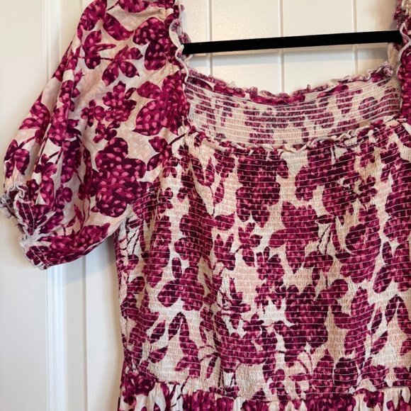 Bright floral puff sleeves ruched bodice prairie dress women's L - Picture 2 of 5